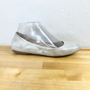 J.Crew Cece Ballet Flats Silver Metallic Leather Round Toe Slip On Size 7